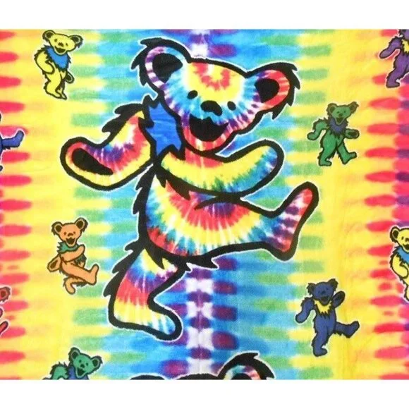 New Grateful Dead Tie Dye Dancing Bears Plush Throw Gift Blanket Fleece Rainbow - Picture 2 of 5